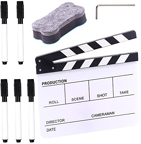 Swpeet Lot de 8 tableaux de cinéma en acrylique noir de 25,4 x 30,5 cm, 1 gomme magnétique pour tableau noir, 1 clé hexagonale M3 et 5 stylos effaçables à sec