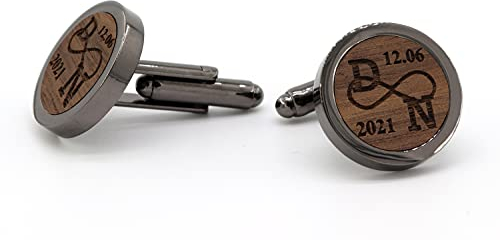 NaturSchatulle Manschettenknöpfe Herren Holz Gravur Individuell Unendlichkeit 1 Paar Schwarz Manschettenknopf Rund Hochzeit Anzug Männer Cufflinks Men