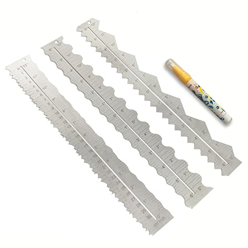 UPTTHOW Regla de rasgado de papel de metal de acero inoxidable para cortar papel a líneas onduladas, bordes irregulares e irregulares, herramienta de medición de 12 pulgadas para ingeniería, escuela,