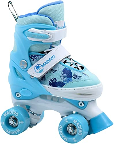 MADIVO Tropic Kinder Rollschuhe VERSTELLBAR | Ideal für Mädchen und Damen | Größenverstellbare Roller Skates | Weiß/Blau | Größen: 30-33, 34-37 (30-33)