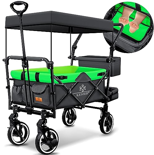 KESSER® Carrello Pieghevole GTS-9100 con tettuccio - Carrello a Mano- carretto da Trasporto Pieghevole - incl. 2X Sistema di Cinture a 3 Punti - Pneumatici in Gomma Piena, Beige/Cachi