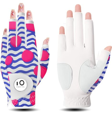 FINGER TEN golfhandskar dam läder vänster höger hand golfhandske golfhandskar med boll märkpenna värde 1 st handske, regn grepp grepp vänster golfare (rosa, M, vänster)