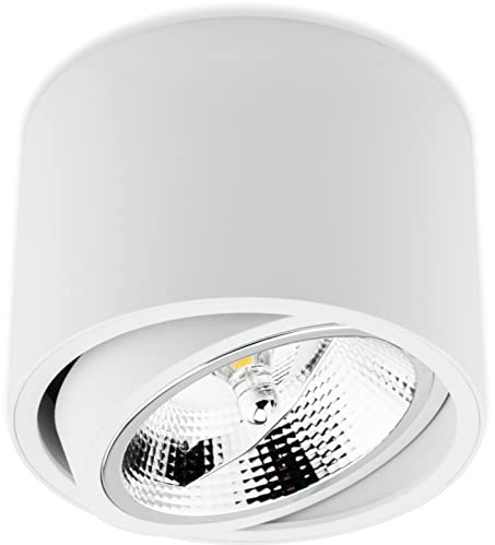 Lumiled byggspotlight bygglampa byggspotlight takspotlight taklampa spotlight ytmonterad svängbar 15° downlight av aluminium platt rund i vitt matt GU10-sockel 230 V ES11 Ø 140 mm H: 100 mm