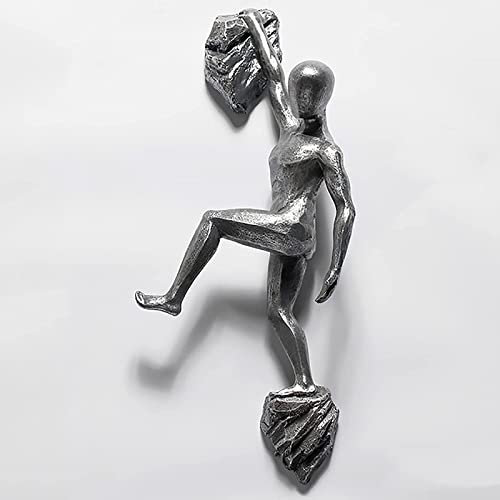 3D Abstrakte Figur Wandskulptur, Mann und Frau Kletterwandkunst, Sportliche weibliche Wandskulptur, Kletterfigur Wandbehang Dekoration,Silber,A