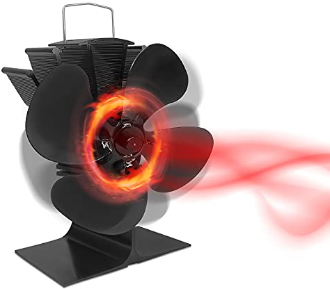 UISEBRT Ventilateur de cheminée à 4 pales sans électricité, silencieux, alimenté par la chaleur, pour poêle à bois, brûleur à bois, cheminée surélevée