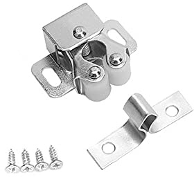 Dörrfångst, 10 st dubbla rullskåp dörrspärr, hårdvara rullskåp spärr med skruvar för garderob, hemmöbler skåp (silver)