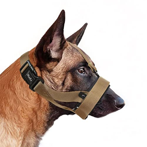 HEELE Maulkorb für Hund mit Kopfgurt HundeMaulkorb Weiche Gepolstert Kein Reiben HundeMaulkörb Verstellbare Schlaufe Hundemaulkorb Maulkörb Gegen Kauen Maulkorb für Große Mittlere Hunde, Braun, M