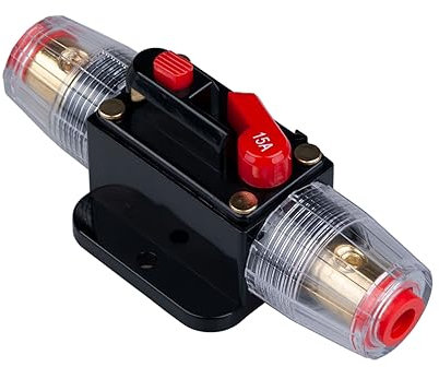 Interruptor de circuito de 15 amperios, soporte de fusibles en línea, bloque inversor CC 12 V-24 V, reinicio manual para coche, automóvil, barco, audio, protección del sistema solar