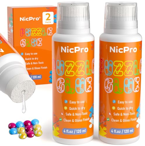 Nicpro 2 Pack Large Jigsaw Puzzle Glue 8oz / 240ml with Applicator, High Gloss & Quick Drying and Non-Toxic, Diamond Painting Sealer for Art Craft Puzzle 1000/2000/3000/5000 Pieces