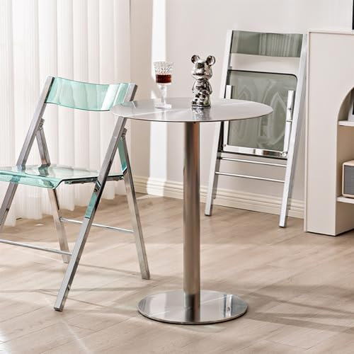 Yopappol Runder Bartisch, Edelstahl-Cocktail-Pub-Tisch, kleine Kaffee-Besprechungstische, moderner Akzenttisch, Sofa-Beistelltische, Beistelltische für das Wohnzimmer im Home-Office(Size:50x50x75cm)