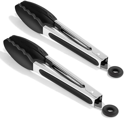 2PCS Grillzange Edelstahl 26CM Küchenzange, Zange Küche mit Arretierung, Kochzange mit Hitzebeständigem Silikongriff und Silikonspitze für Den Grill und Die Küche