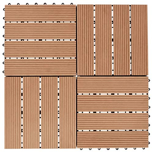 Tidyard Carreau de terrasse 11 pièce WPC 30 x 30 cm 1 m² Couleur Teck, Dalles Extérieures de Jardin, Emboîtables Carreaux Composite pour Sol Extérieur, Balcon, Piscine Style A