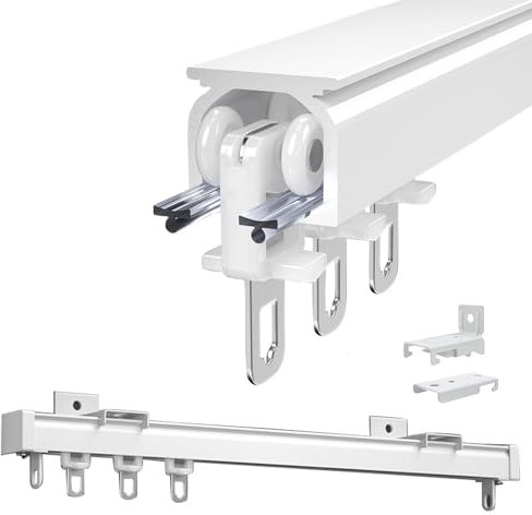 Curtain Tracks Aluminium Ceiling Track Ceiling Or Wall Mount For Windows And Room Divider Curtains, 50 100 200 350 400cm Curtain Track, Curtain Rail System With Runners(White,50cm/1.6ft)