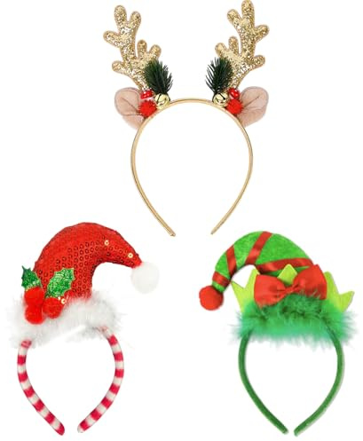 PAPU 4 Stück Glitzer Haarreif Weihnachten Set,Neuheit Weihnachts Haarreifen Silvester Haarreif 2026 Stirnband Schöne Happy New Year Kopfschmuck für Kinder Erwachsene
