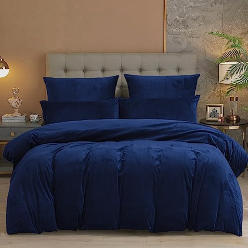 YASMENG Funda nórdica franela 140x200 invierno cálido azul oscuro polar