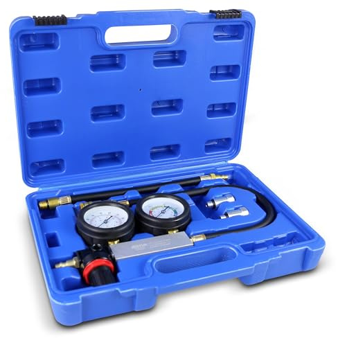ENVA Druckverlust Tester 0-7 bar Druckverlustprüfer für KFZ Lecksucher Kit zur Diagnose von Undichtigkeiten im Brennraum Kompressionstester für Benzinmotoren inkl. Adapter & Manometer