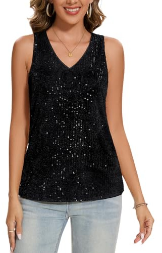 MINTLIMIT Damen Tank Top Glitzer Pailletten Tunika Ärmellos Bluse Festival Elegant Läsiges V-Ausschnitt Oberteil Blusentop