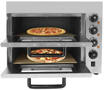 Four à pizza, électrique, 3000 W, en acier inoxydable (50 à 350 °C), minuterie jusqu'à 60 min, double four à pizza et pain, 569 x 475 x 439 mm
