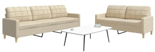 Homgoday 2-TLG. Sofagarnitur Creme Stoff Wohnzimmersofa Sitzsofa Sofa Couch Loungesofa Gästesofa Polstersofa Couchgarnitur Sitzmöbel für Wohnzimmer Büro