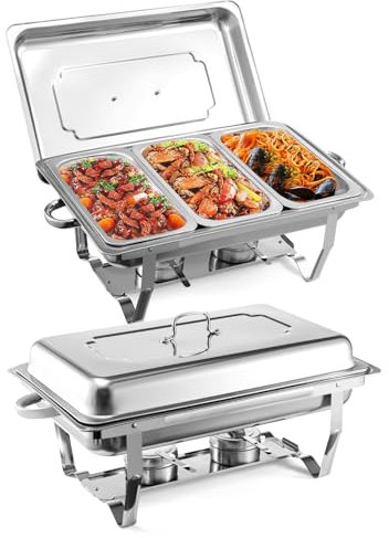 Dhouse Mahlzeit Chafing Dish Edelstahl Warmhaltebehälter Speisenwärmer Wärmebehälter mit Faltbaren Beinen Wärmebehälter für Catering Buffet und Party (1PC 3 X 3L)