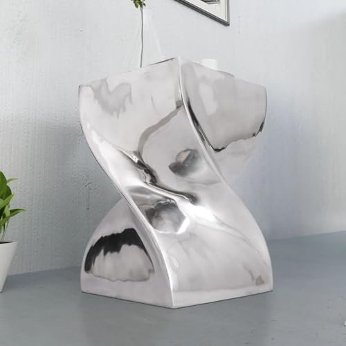 HEFZGDB Hocker/Beistelltisch Verdrehte Form Silbern Aluminium Esstisch Beistelltisch Couch Beistelltisch Klein Bartisch für Wohnbereich Balkon Speisesaal Schlafzimmer