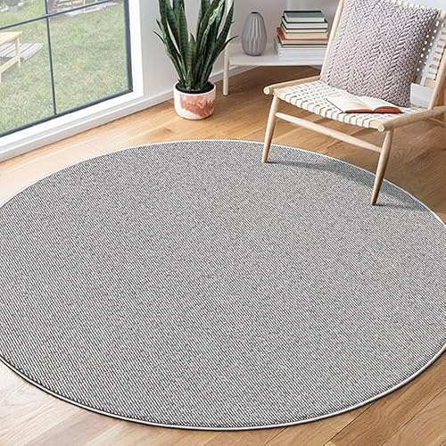 the carpet Natal Moderner einfarbiger Teppich Wohnzimmer, für die Küche geeignet, Tufting, robuster Kurzflor mit Filz-Rücken, weich & schmutzabweisend, Grau, 80 cm Rund