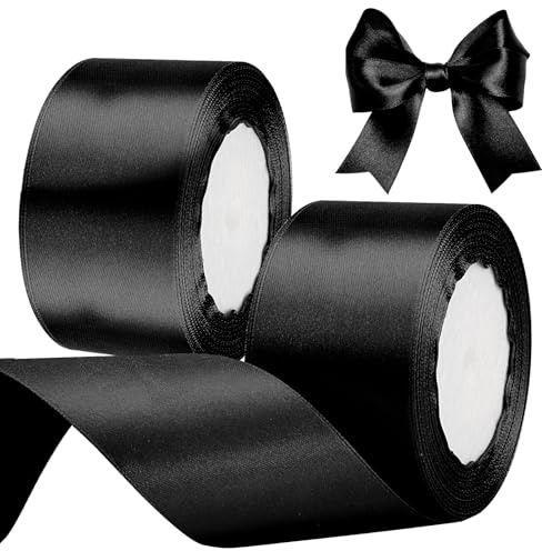 Satinband 50 mm x 22 m, svart satinband för hantverk, inslagning av presenter, bröllopsdekoration, buketter, rosetter, fester och jul