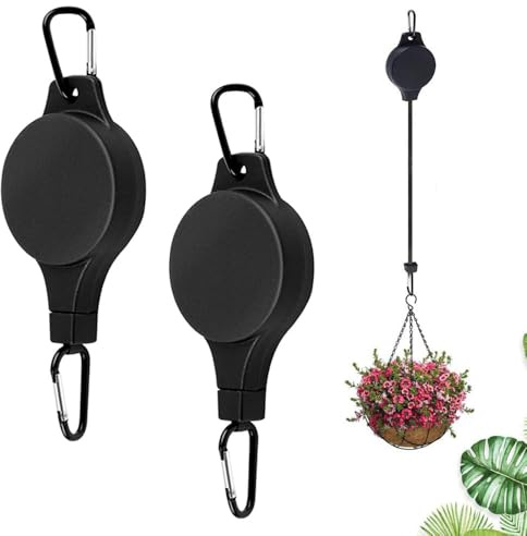 MANGLI Blumenampel versenkbaren Haken, 2 Stück Hängelampelhaken, Verstellbarer Hängender Topf für Pflanzen Ampel Aufzug Haken, Rephake Verriegelung für Pflanzenhänger hängenden Topf