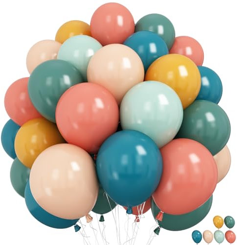 Froova Boho Rainbow Balloons 60 Pcs Retro Teal Blue Blush Pink Dark Light Orange Yellow Sage Green Dusty Blue Balloon Colorful Balloons for Thanksgiving Fall Autumn Baby Shower Decor Safari Birthday
