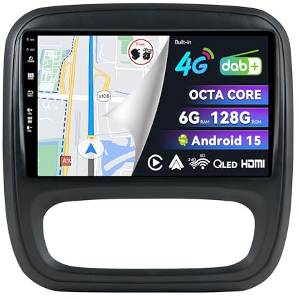 BXLIYER - [INTEGRE 4G Dab] - 6G+128G - Android 15 Autoradio pour Renault trafic 3 /Opel Vivaro B (2014-2021) GPS Radio Navi - CarPlay Android Auto Volant 360-CAM - Caméra + MIC - 2 Din IPS 9 Pouce