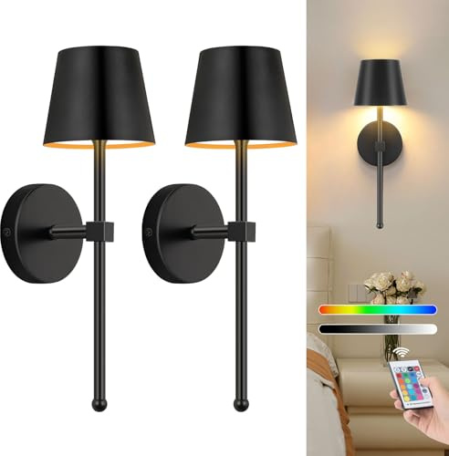 Glowlit 2 Stück Akku Wandleuchte Innen 5200mAh, LED Wandlampe Ohne Stromanschluss mit Fernbedienung RGB für Wohnzimmer Schlafzimmer Flur, Schwarz