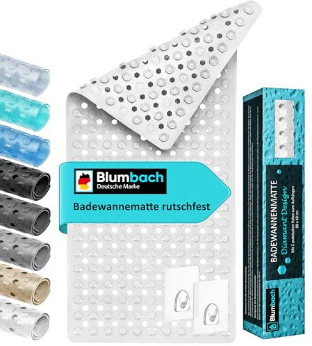 Blumbach® Badewannenmatte rutschfest 88x40cm - inkl. 2 Haken zum Trocknen