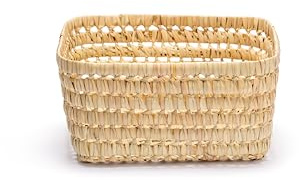 Cesta de Almacenamiento de Palma, Caja almacenaje Fibras Naturales Tejidas, Rectangular, 32x28x15cm