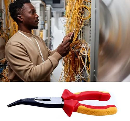 8 Inch Bent Needle Nose Plier Insulated 1000V High Pressure Resistant Multifunction Angled Long Needle Nose Plier