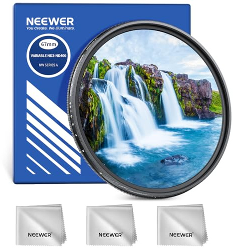 NEEWER 67mm Filtro ND Variabile, ND2-400 (1-9 Stop) Filtro a Densità Neutra Variabile Rotante Regolabile per Lente Fotocamera in Vetro Ottico Multistrato per Bilanciamento Esposizione, 3 Panni Pulizia