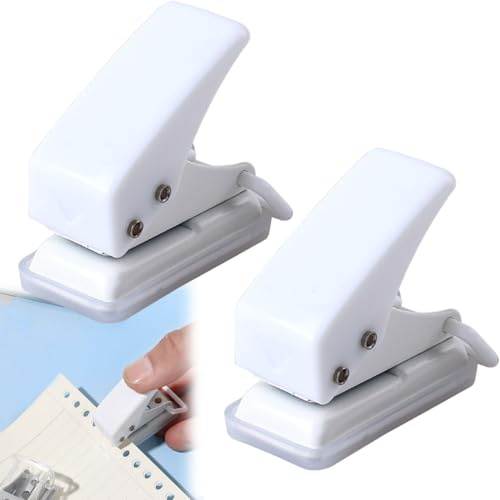 2pcs Weiß Mini Einzellocher,Tragbarer Locher Einzelloch mit 10 Blatt Stanzkapazität,Einloch Locher 6mm Loch,Einfache Reinigung Locher Mini,Taschenlocher für Manuelles Heimwerken Dateibindung