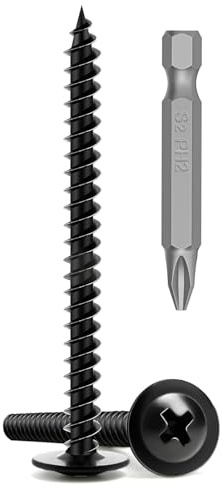 Boltmax 100 Stück M4x40mm Holzschrauben, Tellerkopfschrauben mit PH-Antrieb Bit, Blechschrauben Kohlenstoffstahl 8.8, Schwarze Schrauben für Akustikpaneele, Spanplatten und Holz