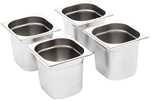 Generico Contenitori Gastronorm 8 pz GN 1/6 150 mm in Acciaio Inox,Argento,3.08kg,50908