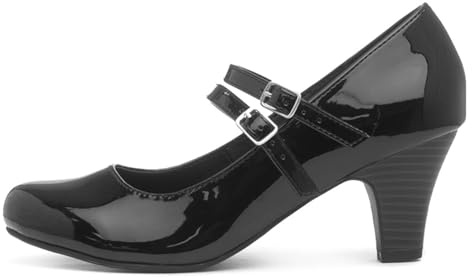 Lilley Womens Black Patent Double Strap Court Shoe