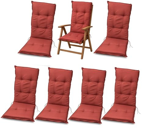BURI 6 cuscini per sedia da giardino con schienale alto, 117 x 49 x 6 cm, resistenti alle intemperie, con anima in schiuma e tessuto non tessuto, cinghie di fissaggio e laccetti, comodi cuscini per