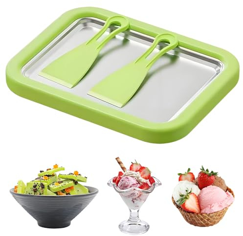 SKJJM Piastra per Gelato con 2 Spatole, Gelato Istantaneo, Rolled Ice Cream Maker, Ice Pan Gelatiera, Ideale per Gelatos Morbido, Gelatos, Frutta, Frullati, Frullato, Yogurt Congelato