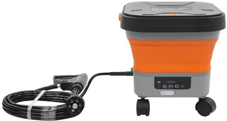 Idropulitrice portatile con serbatoio dell'acqua da 13 l, idropulitrice pieghevole con 6 modalità di spruzzo, 7 livelli, indicatore LED, pulitore a batteria per pulizia esterna (arancione)