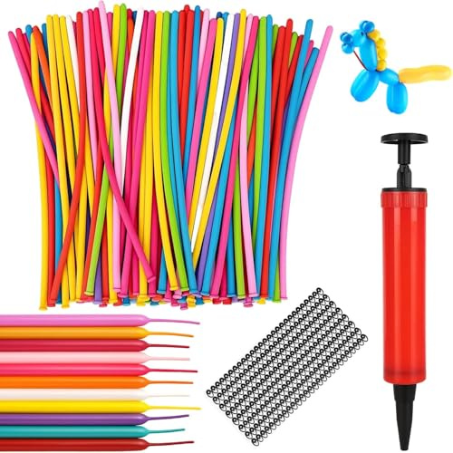 100 Modelling Balloons, Balloon Animal Making Kit with Pump and Eye Stickers, Long Balloon for Tying, Big Balloons for Activities and Party Decorations