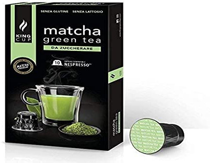 King Cup - 1 Paquet de 10 Capsules de Thé Matcha Sans Sucre, 10 Capsules 100% Compatible avec le Système Nespresso de Boisson Aromatisée Thé Matcha, Sans Gluten et Sans Lactose