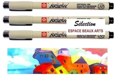 Sakura Pigma Brush Pinsel schwarz (# 49), Tintenmarker mit Pinselspitze, 3 Stück