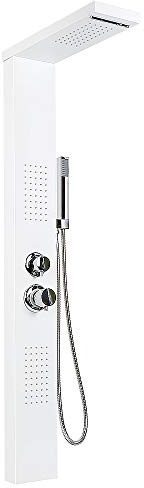 Colonne de Douche, Panneau de doucheen Acier Inoxydable 4 Modes Système,Panneau de Douche 4 en 1, à Montage Mural Tour de Douche avec Pulvérisateur Robinet d'eau Hôtel (15 * 47 * 130cm, Blanc)