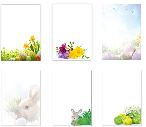 6 x 10 Blatt Motivpapier Briefpapier Mix DIN A4 Hase Blumen Ostereier (Ostern-5226)