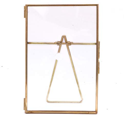 POFET Gold Metal Floating Pressed Glass Picture Frame with Metal Easel, Photo Display for Desk 10.2x15.3cm / 6