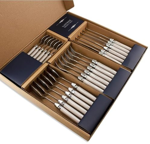 Laguiole Production - Ménagère 24 pièces - Set de Couverts de Table Acier INOX et ABS pour 6 Personnes - Solidité Extrême - Compatible Lave-Vaisselle - Manche Ergonomique - Blanc