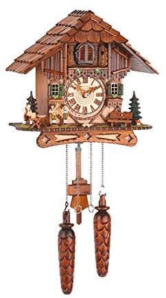 SELVA Kuckucksuhr Musikanten, klassisch mit Pendeln, Zifferblatt und Gewichten aus Holz, aus dem Schwarzwald, 25 cm
